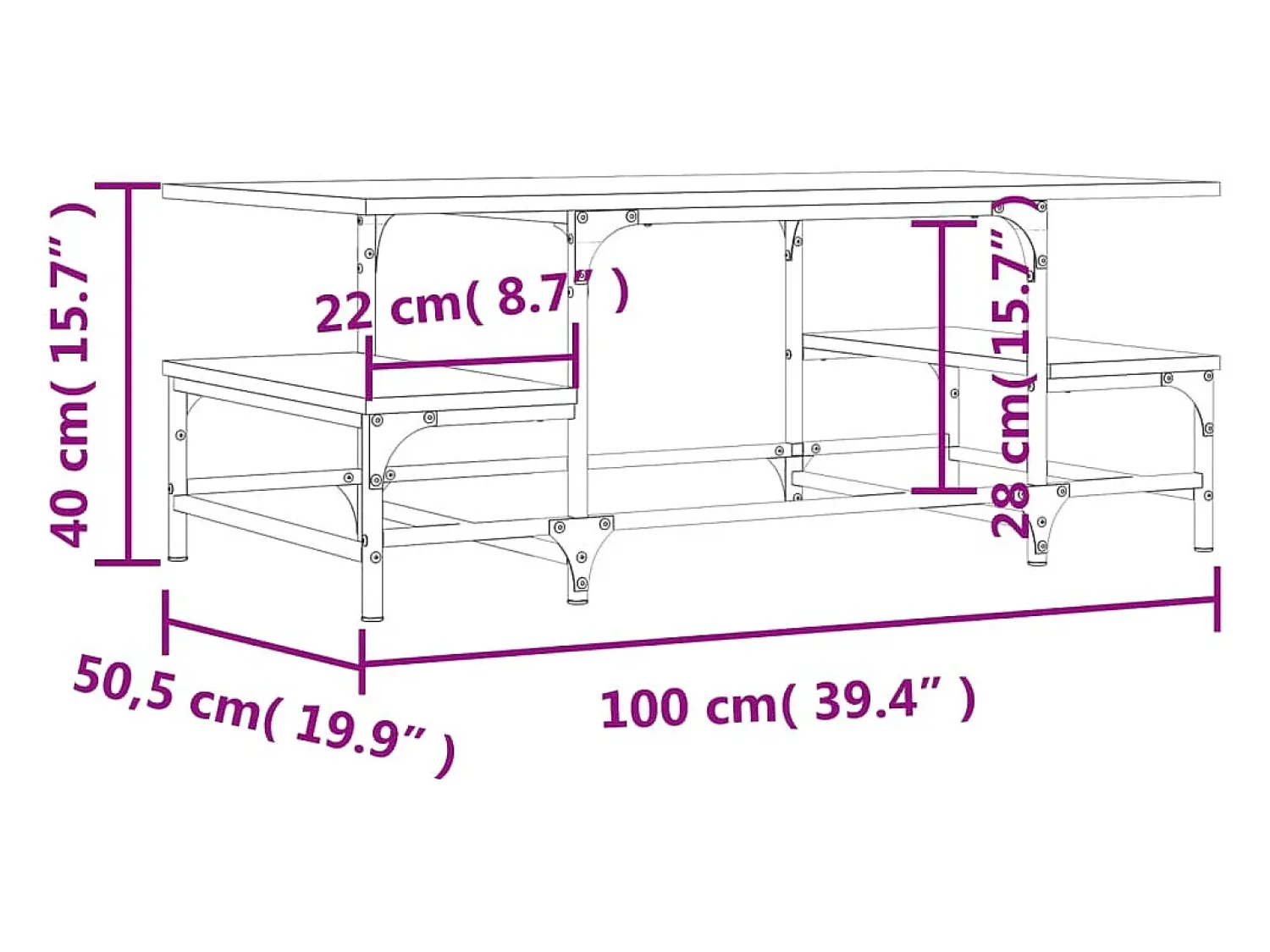 Sale Mesa de centro | Mesa de apoio 100x50.5x40 cm deriv. madeira carvalho Castanho