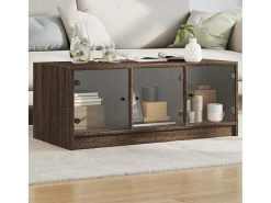Mesa De Centro| Mesa de centro | Mesa de apoio | Mesa de café c/ portas de vidro 102x50x42cm carvalho Castanho