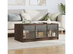 Mesa De Centro| Mesa de centro | Mesa de apoio | Mesa de café c/ portas de vidro 102x50x42cm carvalho Castanho