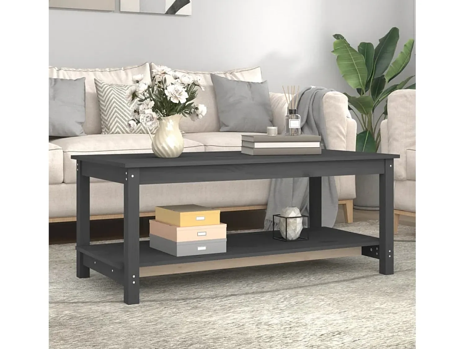 Mesa De Centro* Mesa de centro | Mesa de apoio 110x55x45 cm madeira de pinho maciça Cinzento