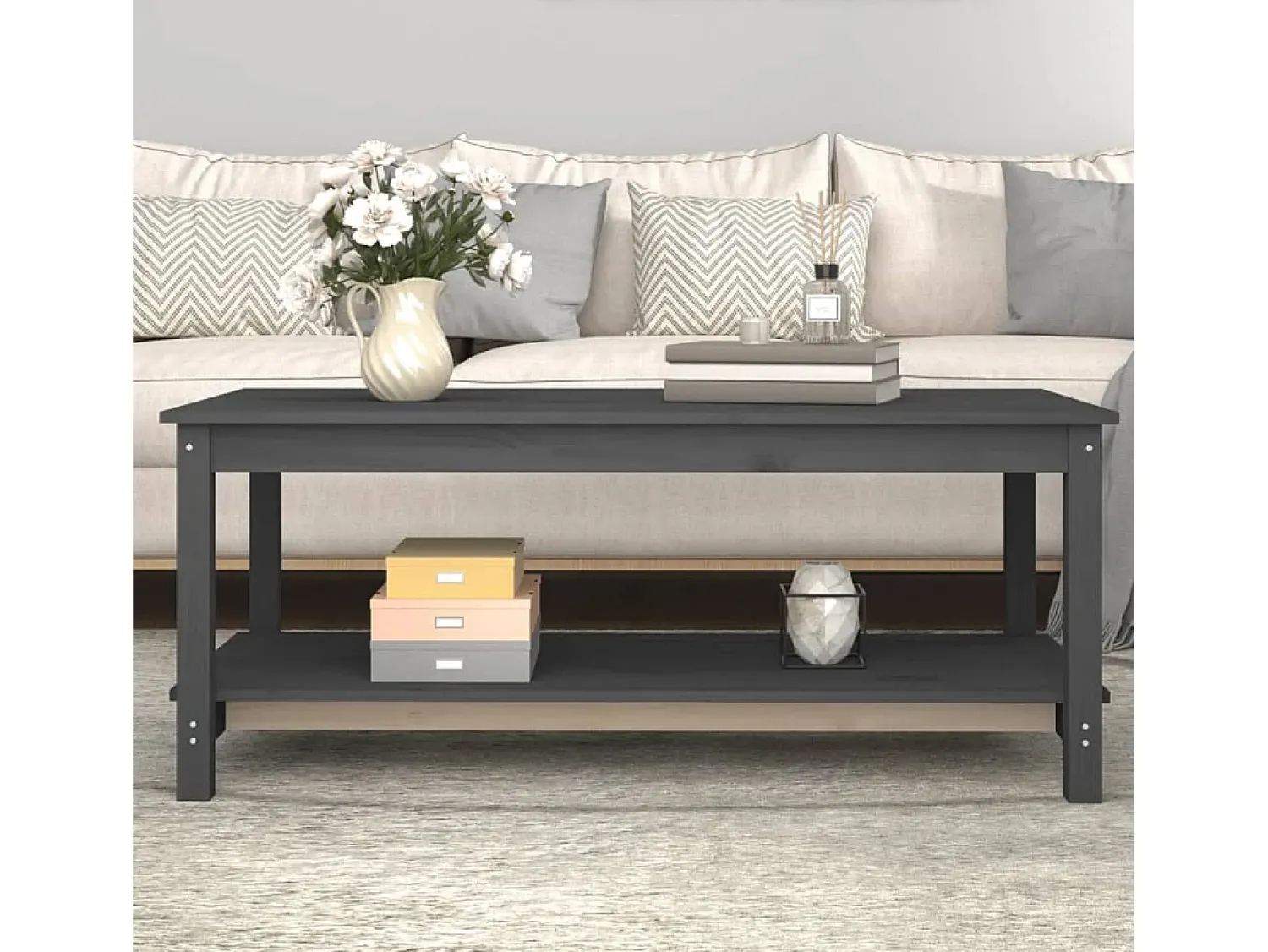 Mesa De Centro* Mesa de centro | Mesa de apoio 110x55x45 cm madeira de pinho maciça Cinzento