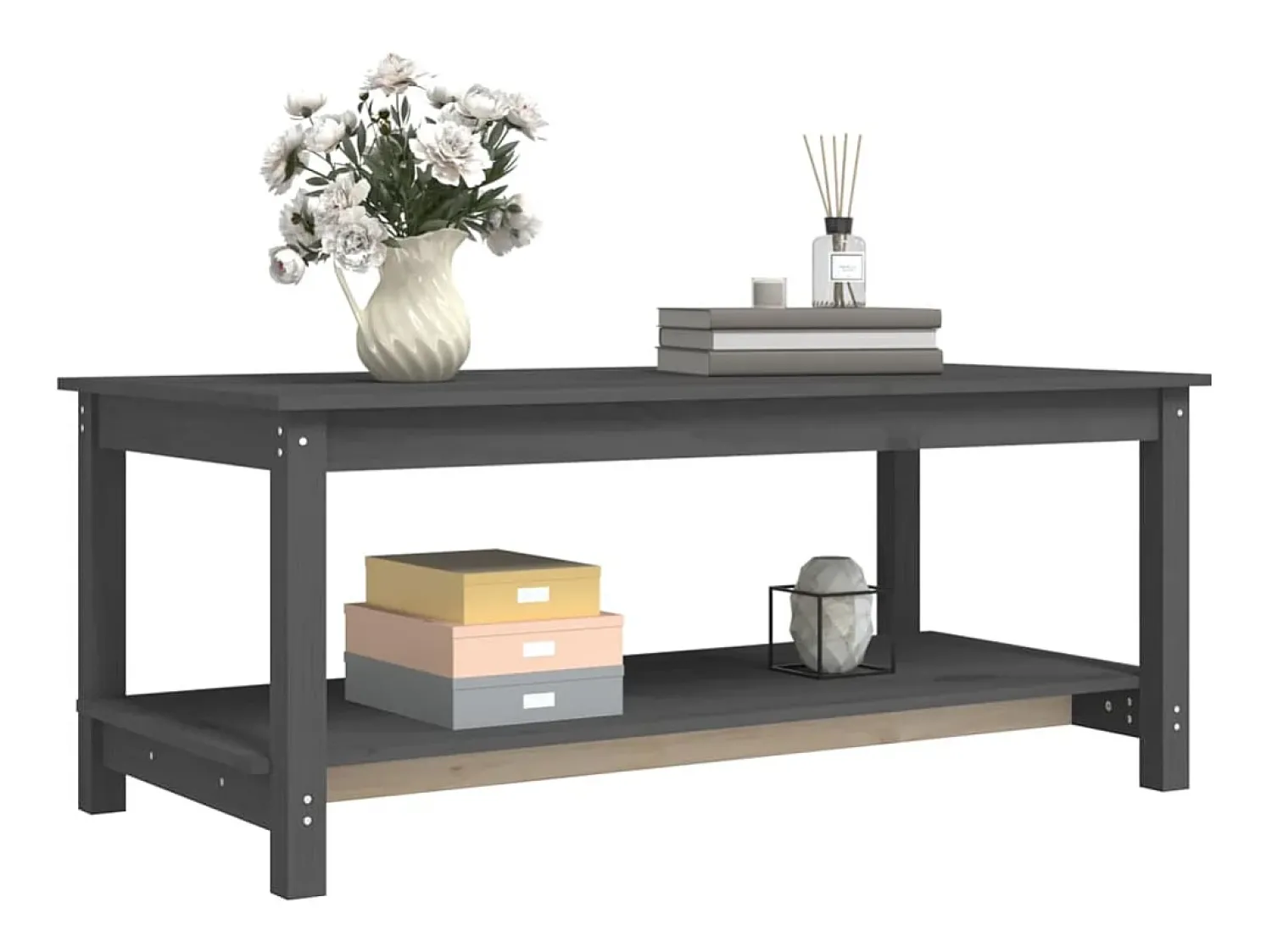 Mesa De Centro* Mesa de centro | Mesa de apoio 110x55x45 cm madeira de pinho maciça Cinzento