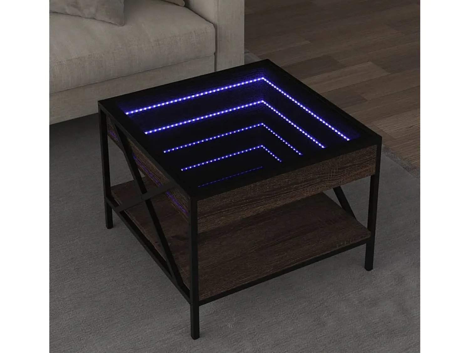 Mesa de centro | Mesa de apoio luzes LED Infinity 50x50x38 cm carvalho Castanho