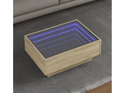 Mesa de centro | Mesa de apoio c/ LEDs 70x50x30 cm derivados de madeira^ Mesa De Centro
