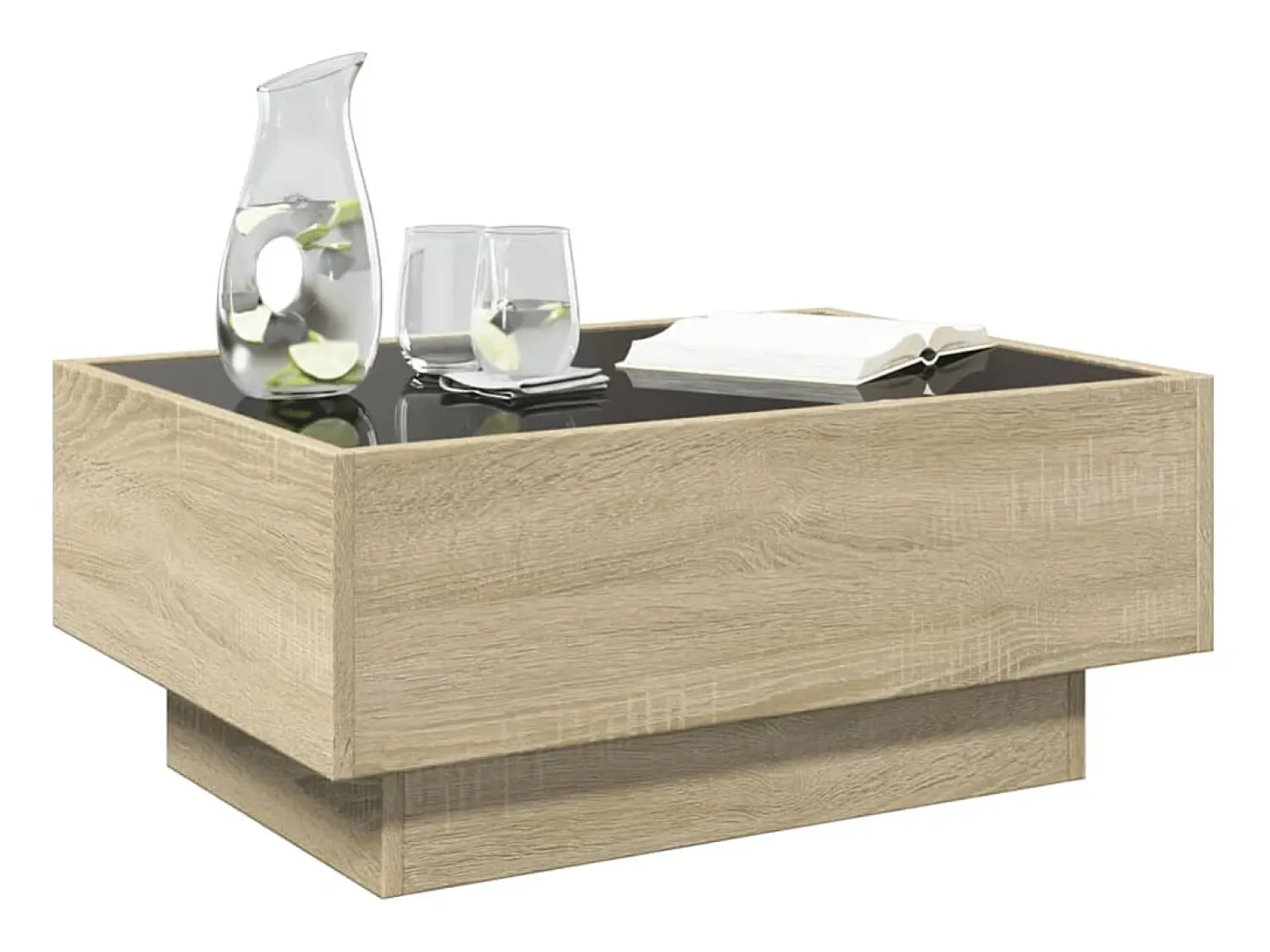 Mesa de centro | Mesa de apoio c/ LEDs 70x50x30 cm derivados de madeira^ Mesa De Centro