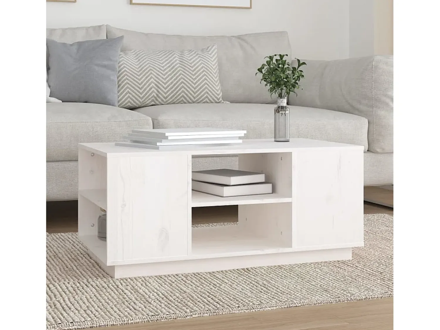 Mesa De Centro* Mesa de centro | Mesa de apoio 90x49x40.5 cm madeira de pinho maciça Branco