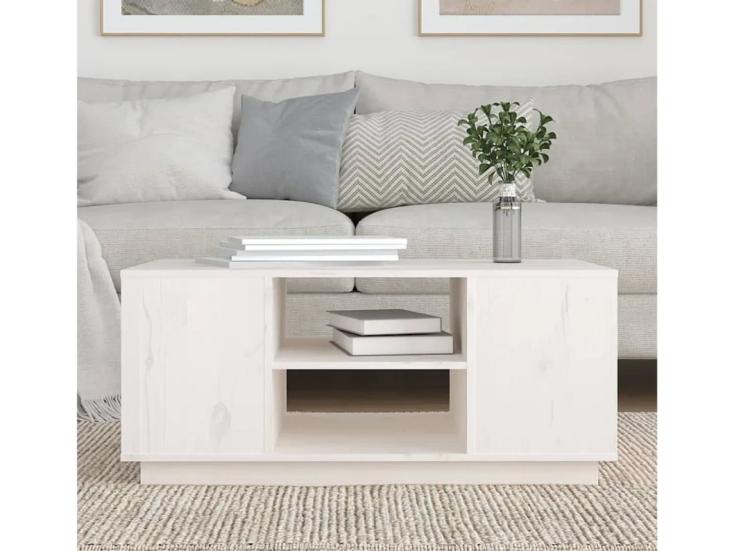 Mesa De Centro* Mesa de centro | Mesa de apoio 90x49x40.5 cm madeira de pinho maciça Branco