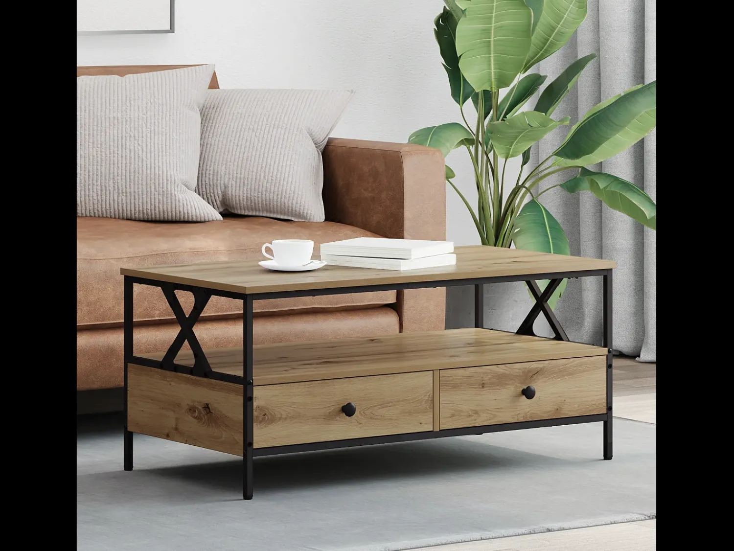 Mesa De Centro| Mesa de centro | Mesa de apoio with Drawer carvalho artisiano 100x51x45 cm Castanho