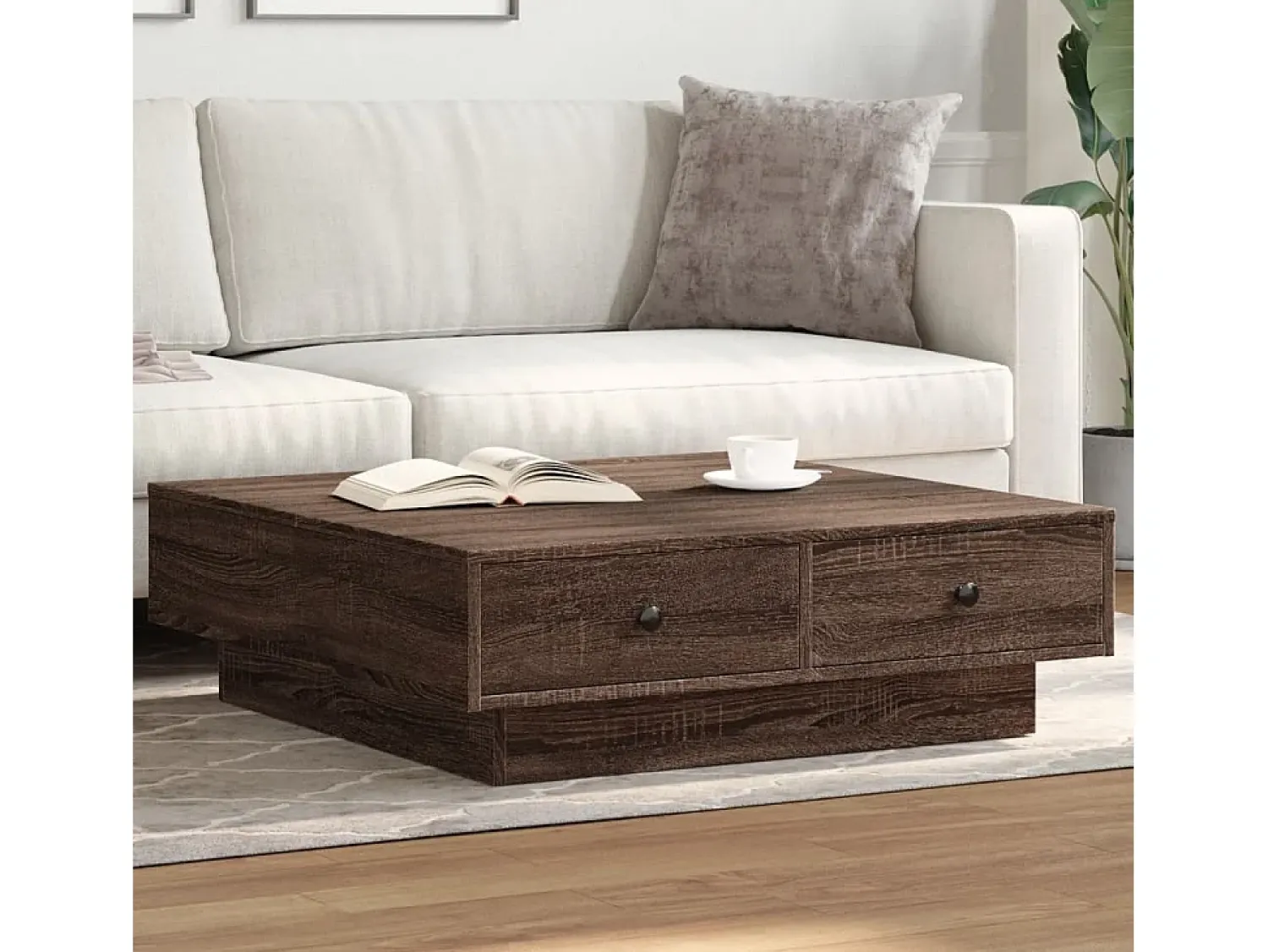 Mesa de centro | Mesa de apoio 90x90x28 cm derivados madeira carvalho^ Mesa De Centro