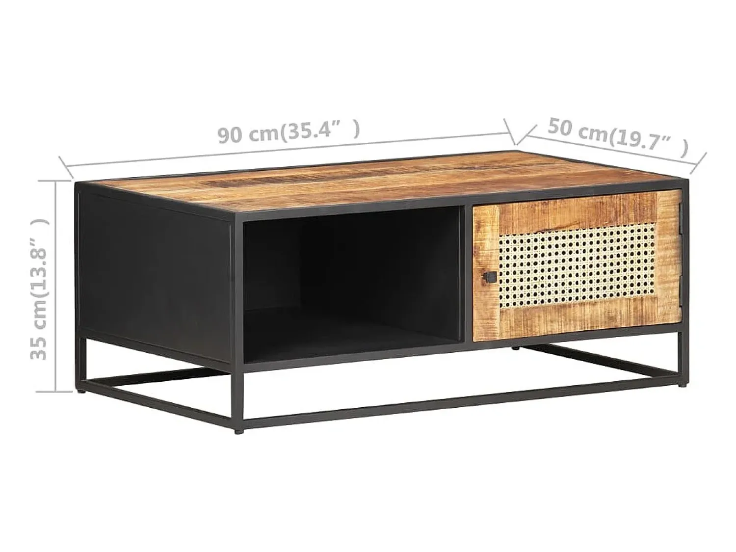 Mesa De Centro| Mesa de centro | Mesa de apoio | Mesa de café 90x50x35 cm mangueira áspera e palhinha natural Castanho