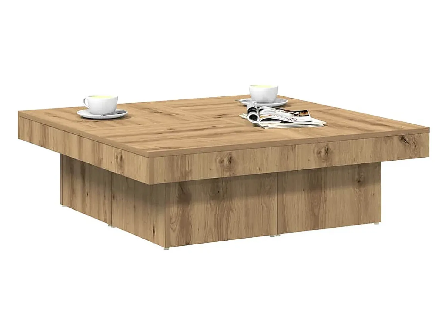 Hot Mesa de centro | Mesa de apoio 90x90x28 cm derivados madeira carvalho Castanho