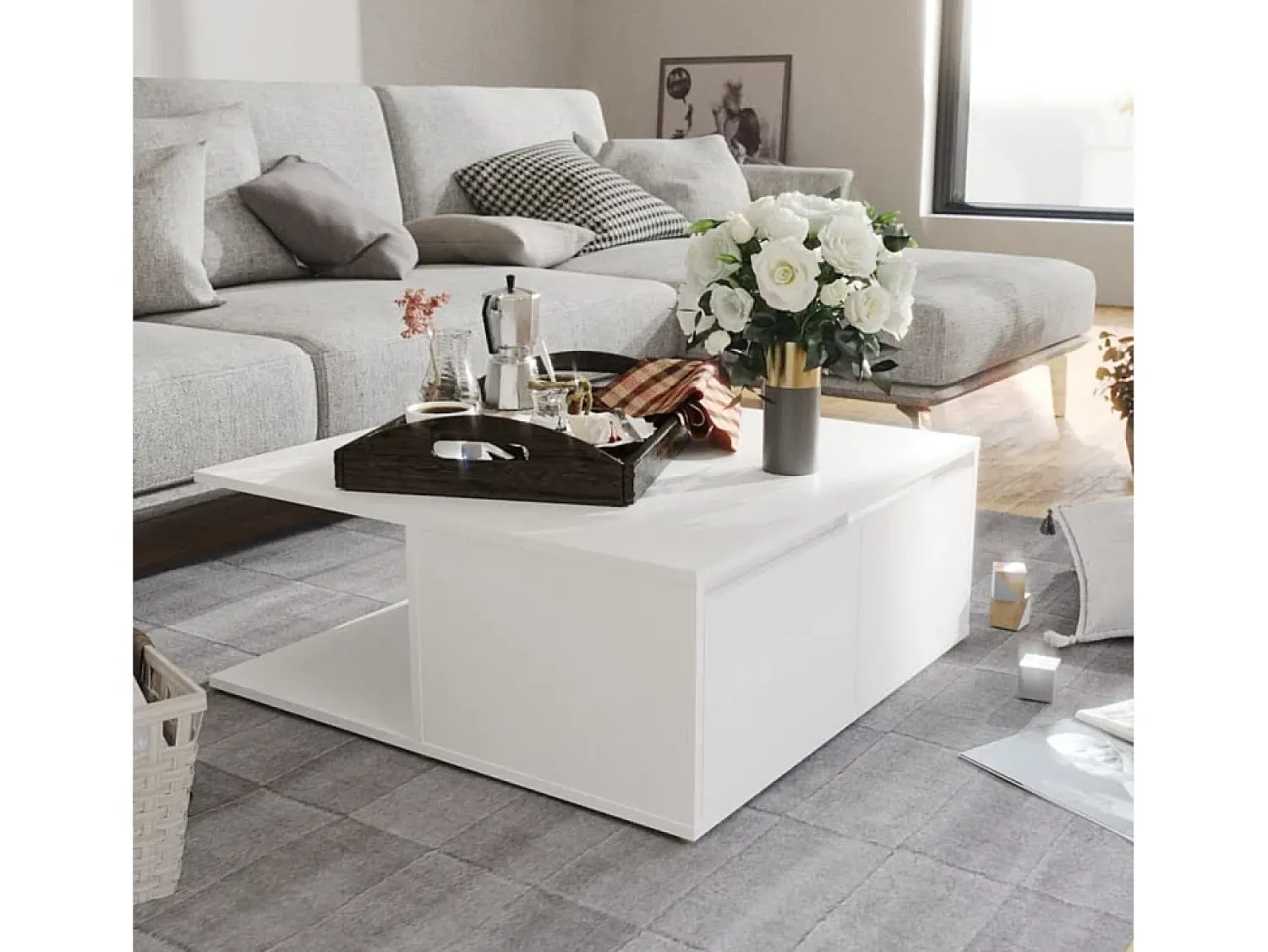 Mesa De Centro* Mesa de centro | Mesa de apoio 80x80x31 cm derivados de madeira Branco
