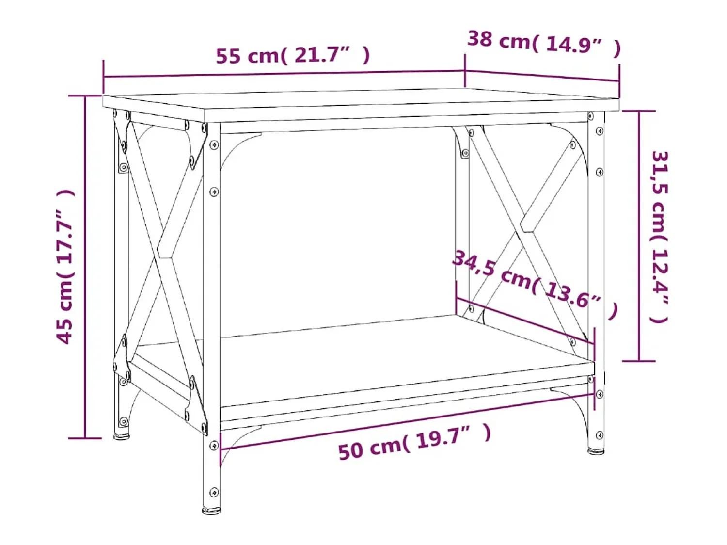 Mesa De Centro* Mesa de centro | Mesa de apoio 55x38x45 cm derivados de madeira carvalho sonoma Castanho