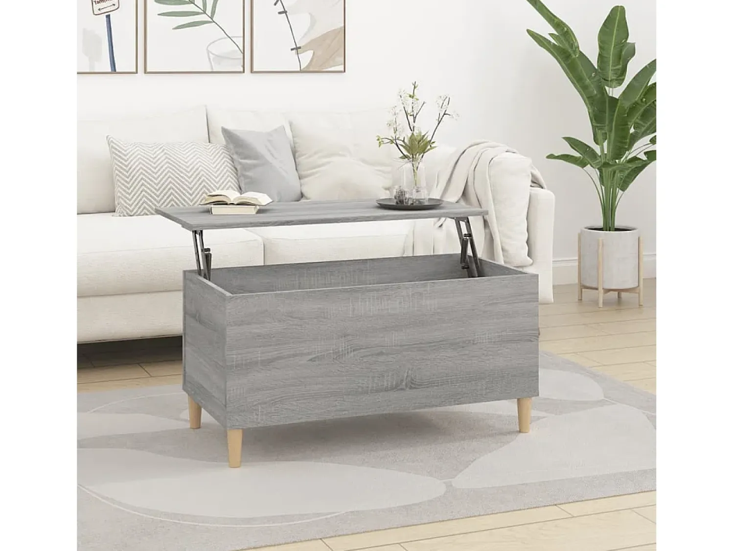 Mesa De Centro| Mesa de centro | Mesa de apoio 90x44.5x45 cm derivados de madeira cinza sonoma Cinzento