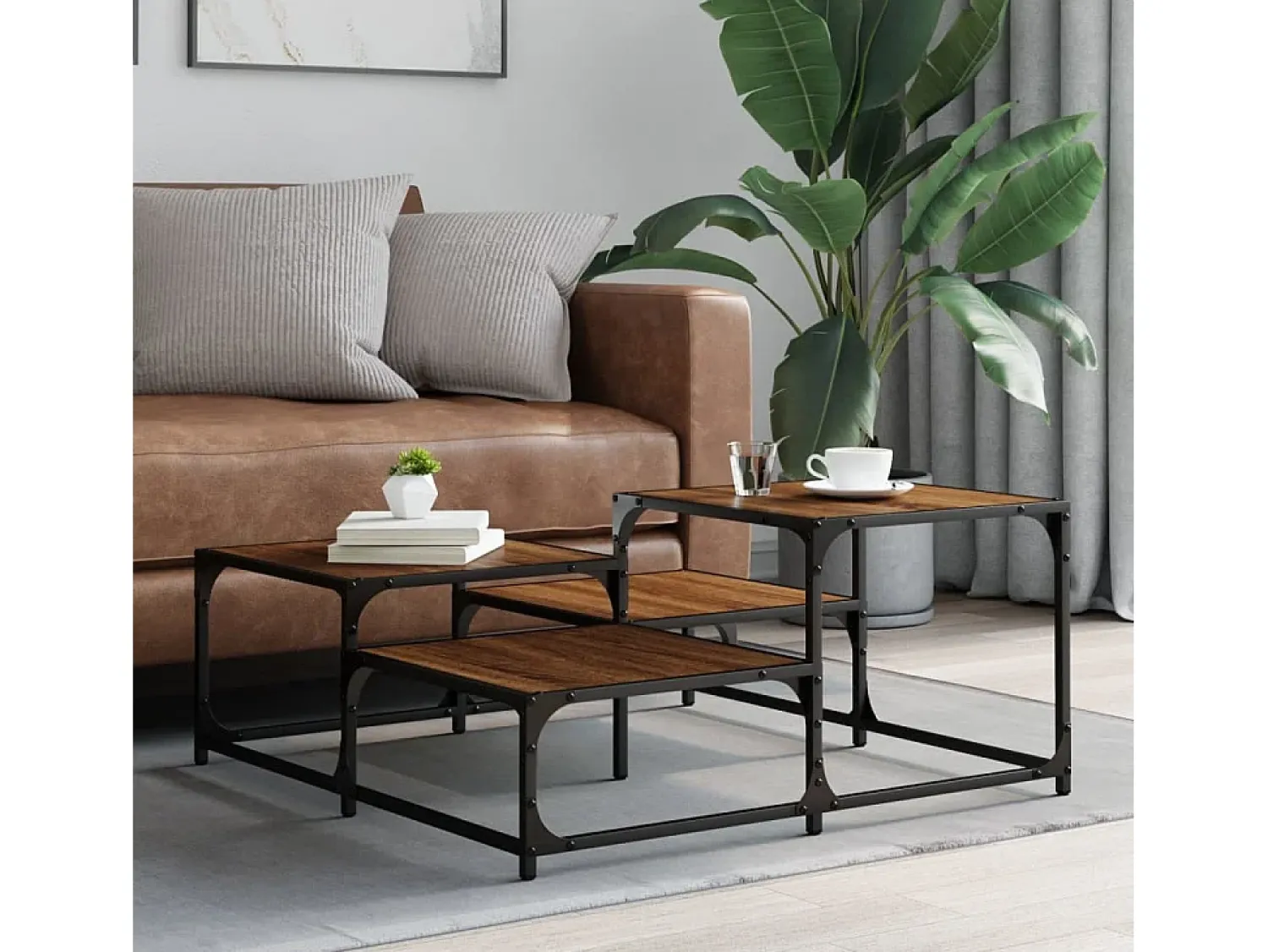 Mesa de centro | Mesa de apoio 87.5x87.5x40 cm derivados madeira carvalho^ Mesa De Centro