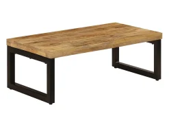 New Mesa de centro | Mesa de apoio | Mesa de café 100x50x35 cm madeira de mangueira maciça e aço Castanho