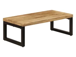 New Mesa de centro | Mesa de apoio | Mesa de café 100x50x35 cm madeira de mangueira maciça e aço Castanho