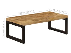 New Mesa de centro | Mesa de apoio | Mesa de café 100x50x35 cm madeira de mangueira maciça e aço Castanho