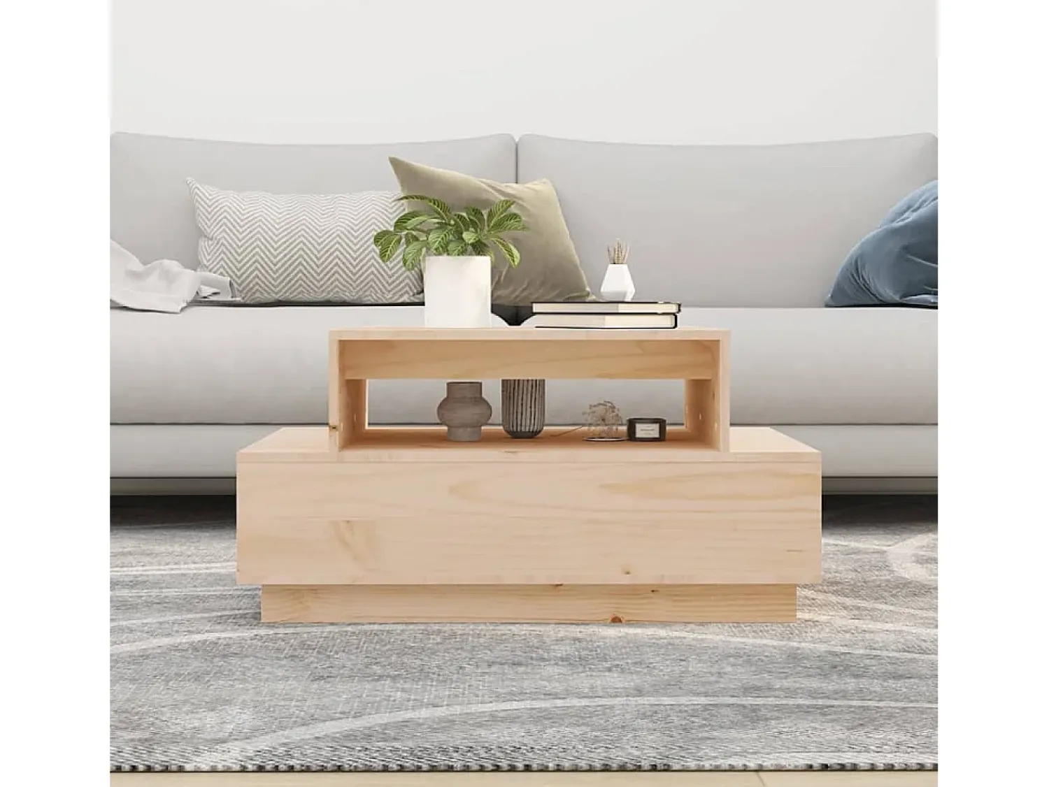 Outlet Mesa de centro | Mesa de apoio | Mesa de café 80x55x40.5 cm madeira de pinho maciça Castanho