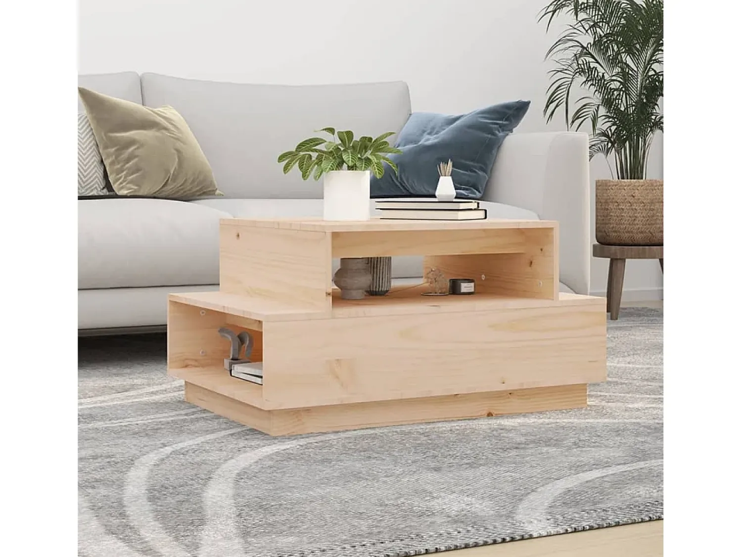 Outlet Mesa de centro | Mesa de apoio | Mesa de café 80x55x40.5 cm madeira de pinho maciça Castanho