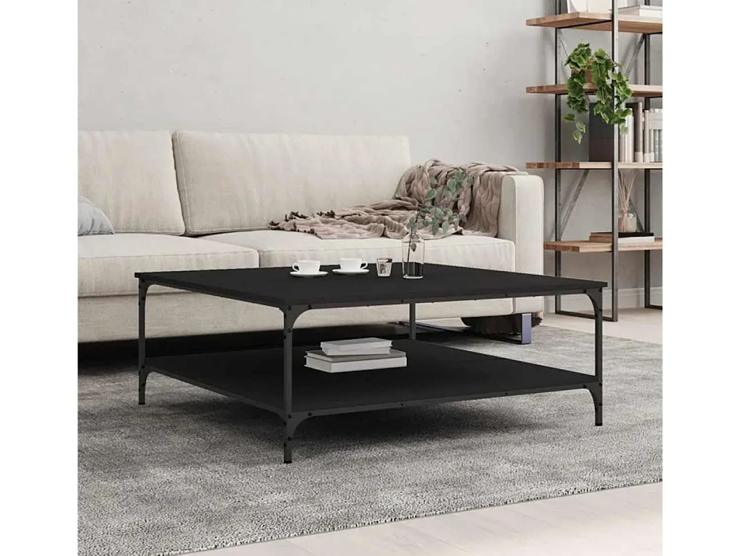 Mesa De Centro* Mesa de centro | Mesa de apoio 100x100x40 cm derivados de madeira Preto