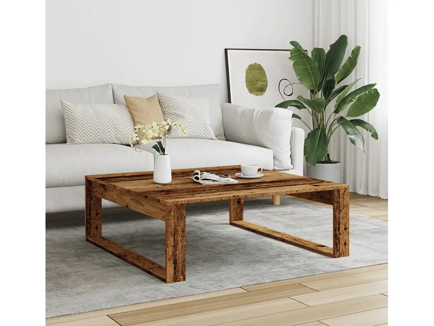 Best Mesa de centro | Mesa de apoio 100x100x35 cm deriv. de madeira madeira velha Castanho