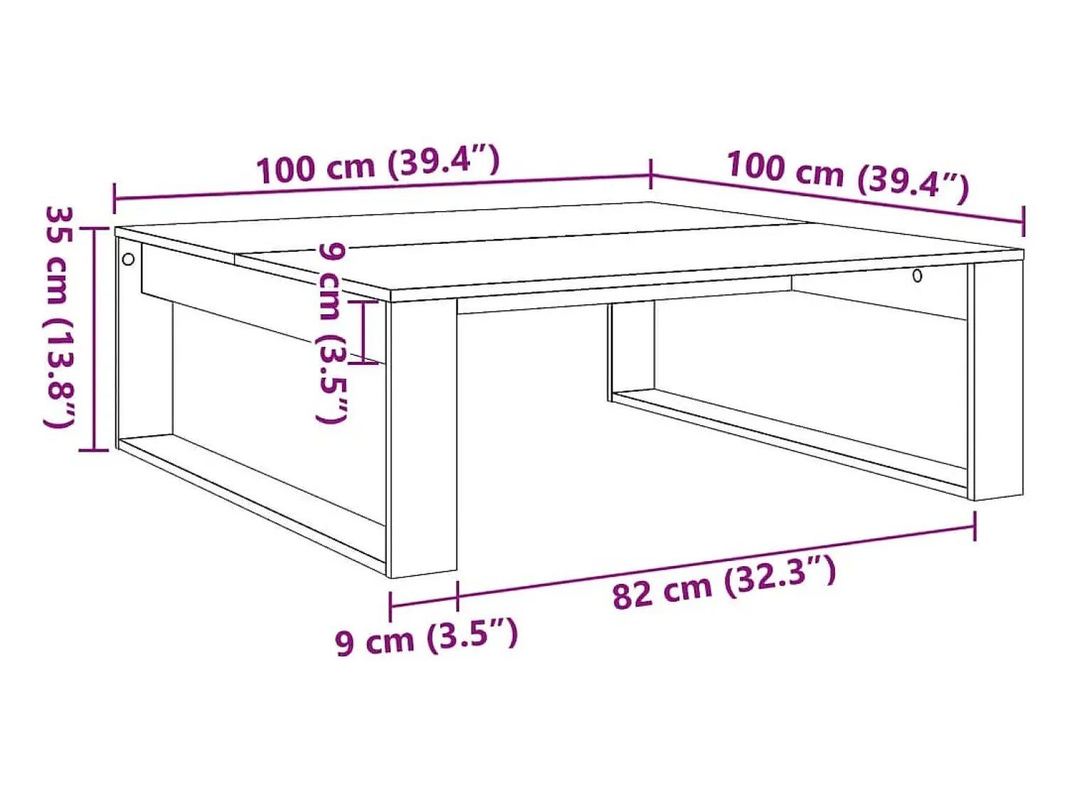 Best Mesa de centro | Mesa de apoio 100x100x35 cm deriv. de madeira madeira velha Castanho