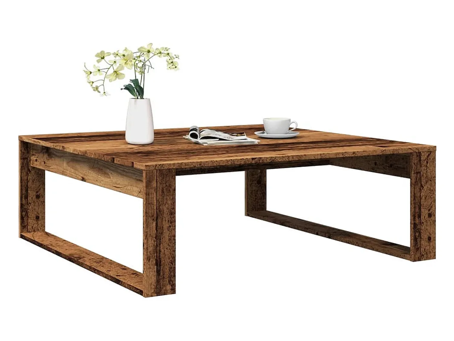 Best Mesa de centro | Mesa de apoio 100x100x35 cm deriv. de madeira madeira velha Castanho