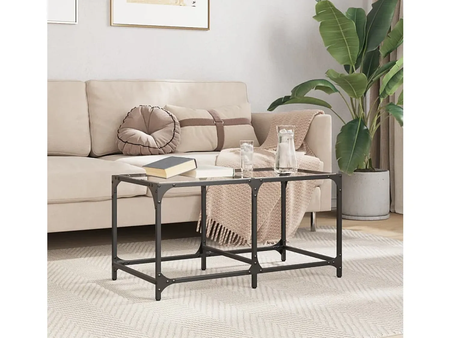 Mesa de centro | Mesa de apoio c/ topo em vidro 78.5x40x40 cm aço^ Mesa De Centro