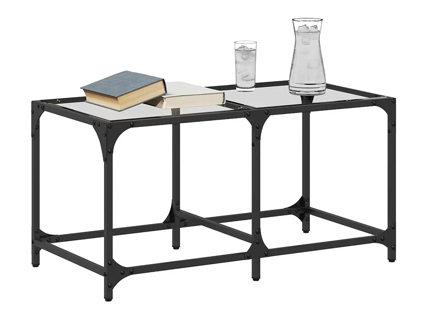 Mesa de centro | Mesa de apoio c/ topo em vidro 78.5x40x40 cm aço^ Mesa De Centro
