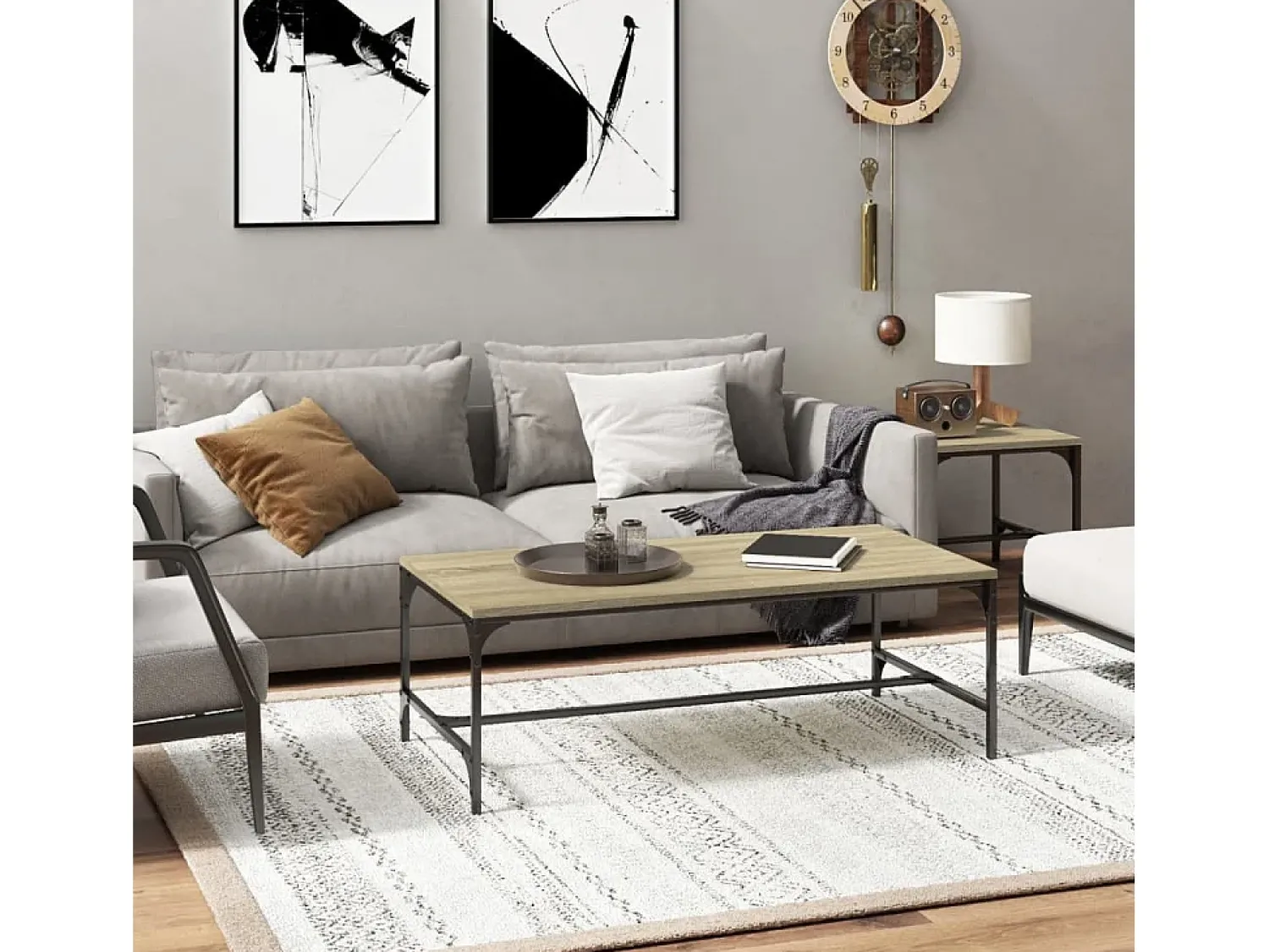 Mesa de centro | Mesa de apoio 100x50x35 cm derivados madeira carvalho sonoma Castanho
