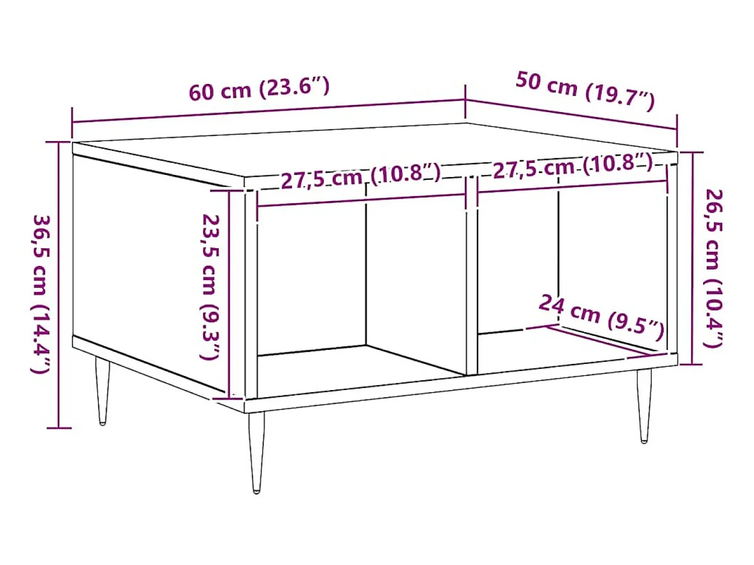 New Mesa de centro | Mesa de apoio 60x50x36.5cm deriv. madeira carvalho artisiano Castanho