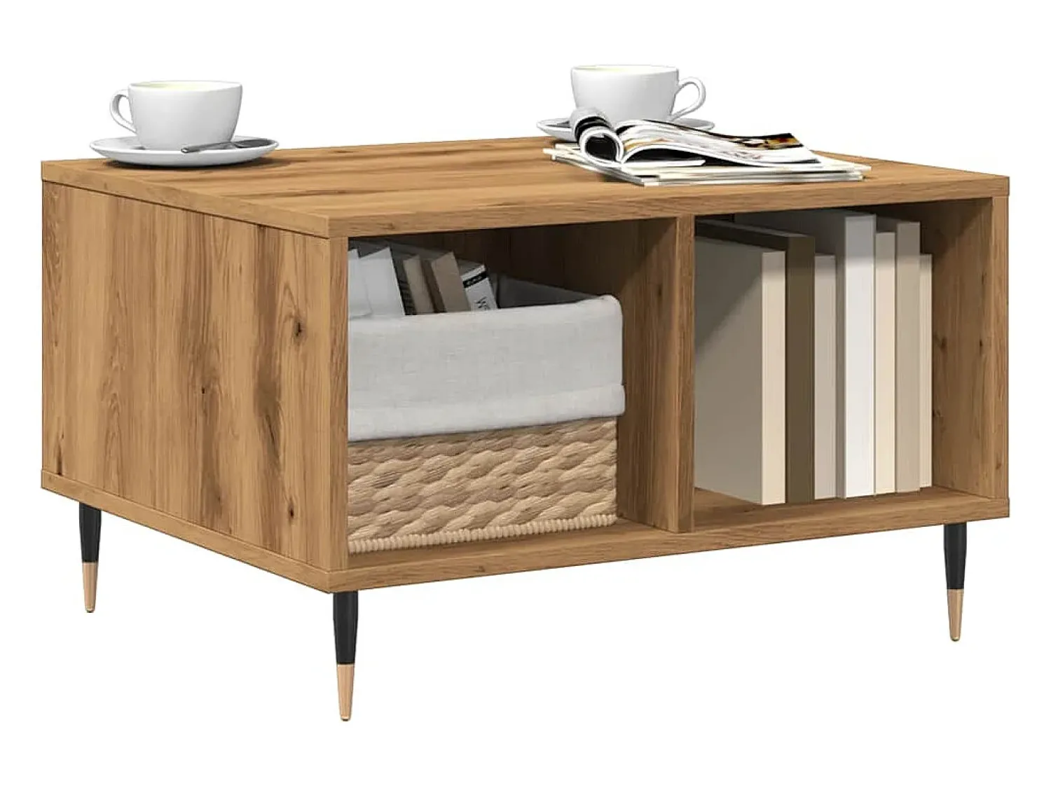 New Mesa de centro | Mesa de apoio 60x50x36.5cm deriv. madeira carvalho artisiano Castanho