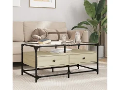 Hot Mesa de centro | Mesa de apoio c/topo de vidro 98.5x50x45cm carvalho sonoma aço Castanho