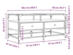 Hot Mesa de centro | Mesa de apoio c/topo de vidro 98.5x50x45cm carvalho sonoma aço Castanho