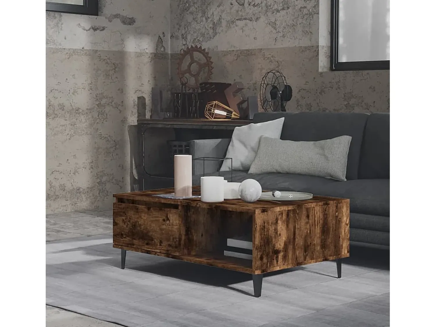 Mesa de centro | Mesa de apoio 90x60x35 cm derivados de madeira carvalho fumado^ Mesa De Centro