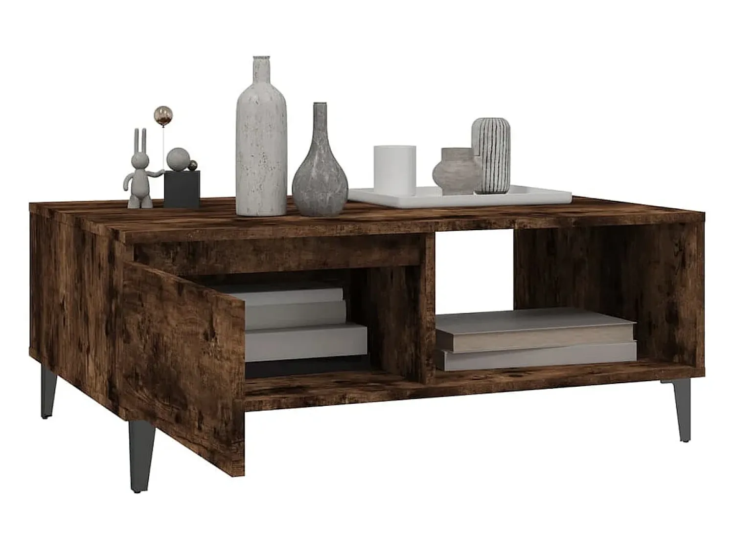 Mesa de centro | Mesa de apoio 90x60x35 cm derivados de madeira carvalho fumado^ Mesa De Centro
