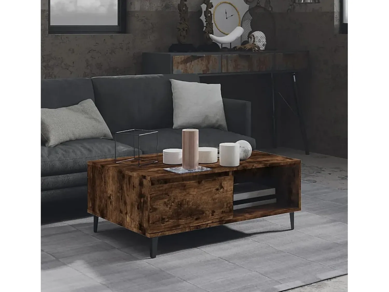 Mesa de centro | Mesa de apoio 90x60x35 cm derivados de madeira carvalho fumado^ Mesa De Centro