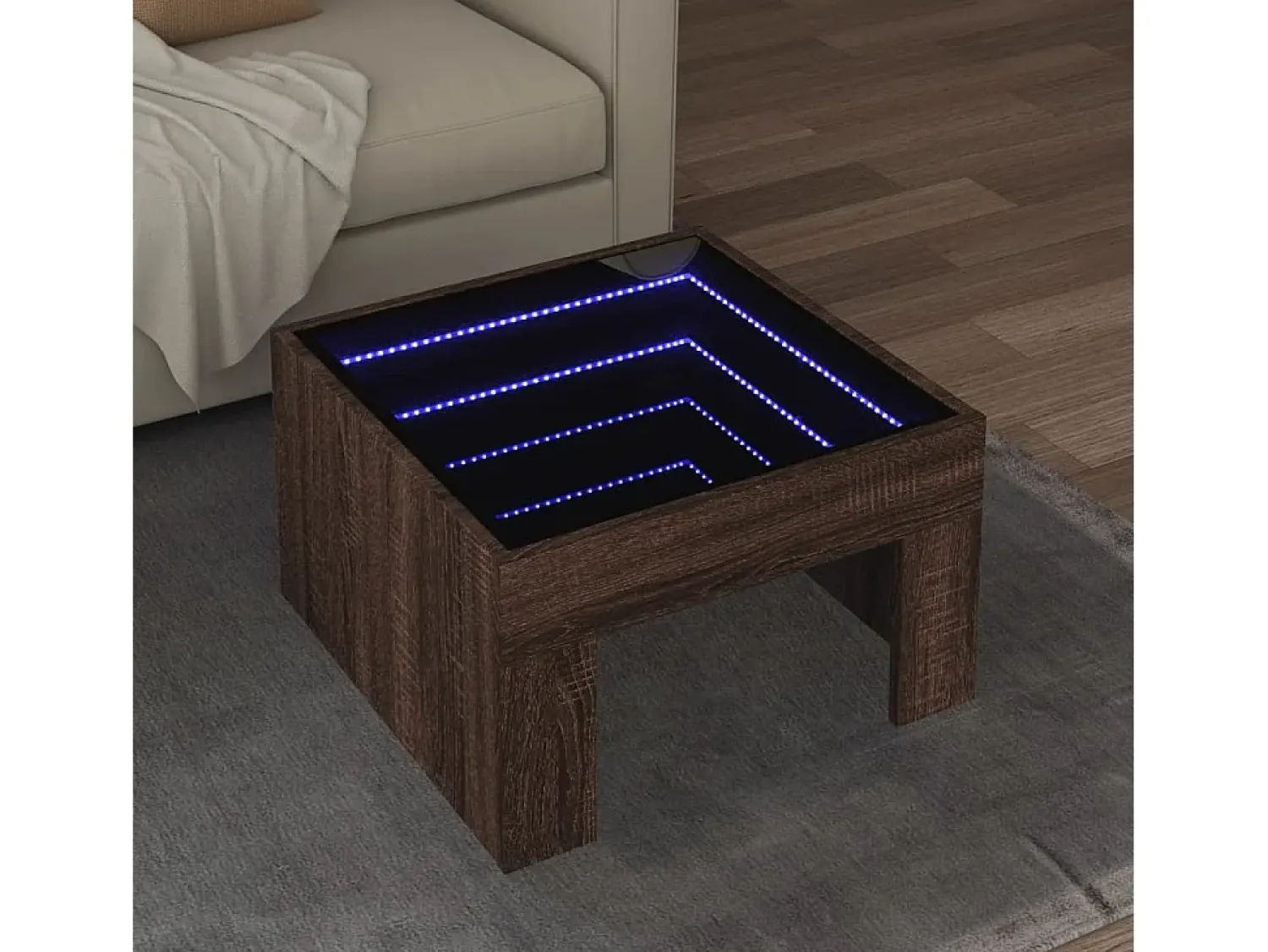Mesa De Centro| Mesa de centro | Mesa de apoio luzes LED Infinity 50x50x30 cm carvalho Castanho