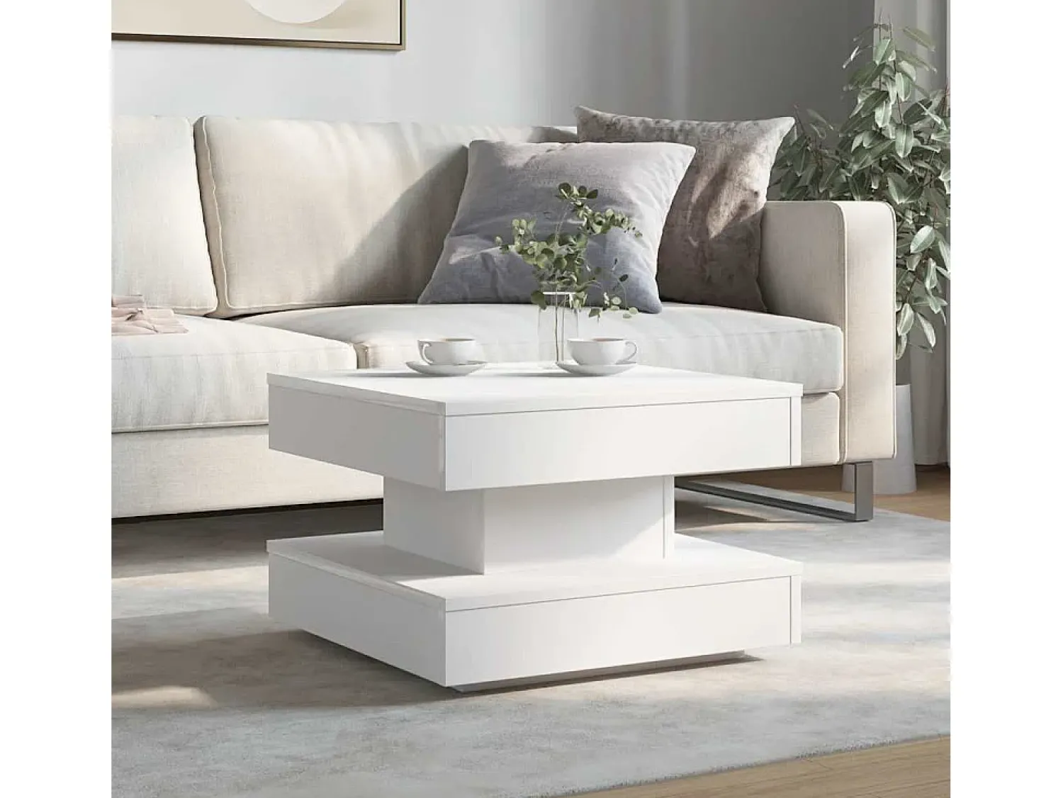 Clearance Mesa de centro | Mesa de apoio rotativa a 360 graus 50x50x34.5 cm Branco