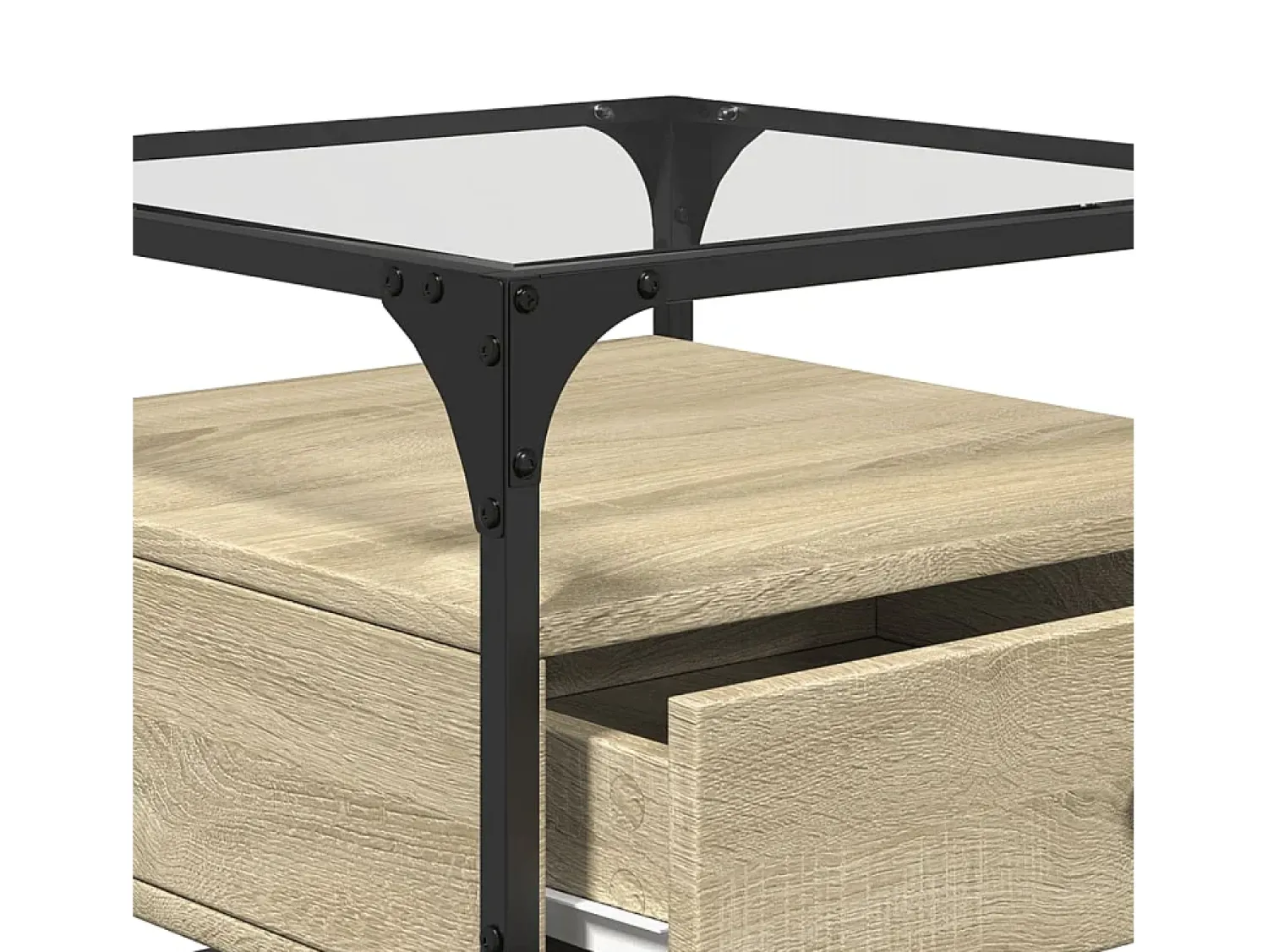Mesa de centro | Mesa de apoio c/topo de vidro 50x50x45cm carvalho sonoma aço^ Mesa De Centro