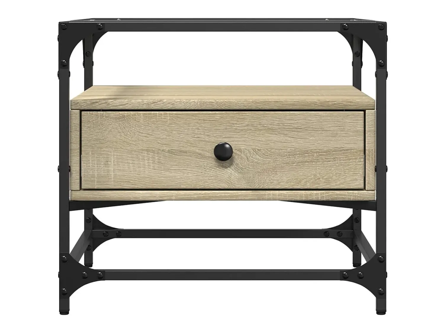 Mesa de centro | Mesa de apoio c/topo de vidro 50x50x45cm carvalho sonoma aço^ Mesa De Centro