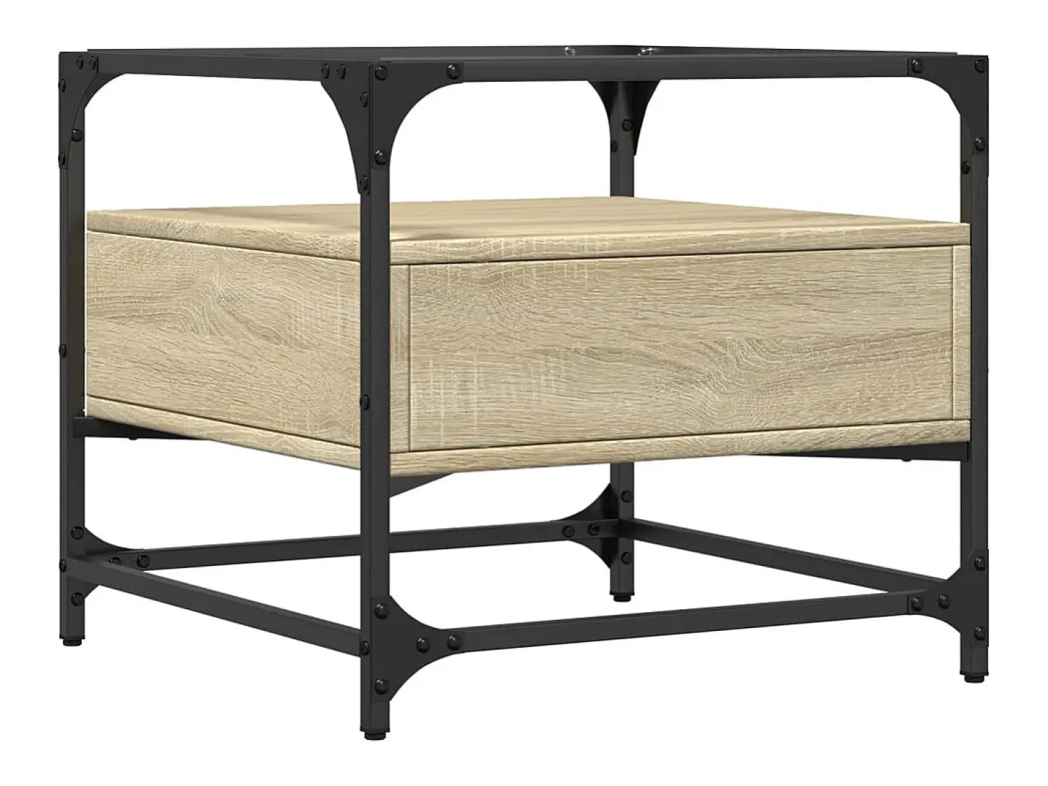 Mesa de centro | Mesa de apoio c/topo de vidro 50x50x45cm carvalho sonoma aço^ Mesa De Centro