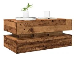 Mesa De Centro| Mesa de centro | Mesa de apoio com luzes LED 90x50x40 cm madeira velha Castanho