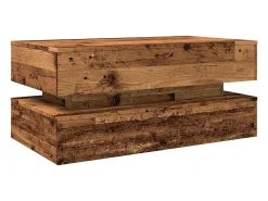 Mesa De Centro| Mesa de centro | Mesa de apoio com luzes LED 90x50x40 cm madeira velha Castanho