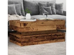 Mesa De Centro| Mesa de centro | Mesa de apoio com luzes LED 90x50x40 cm madeira velha Castanho