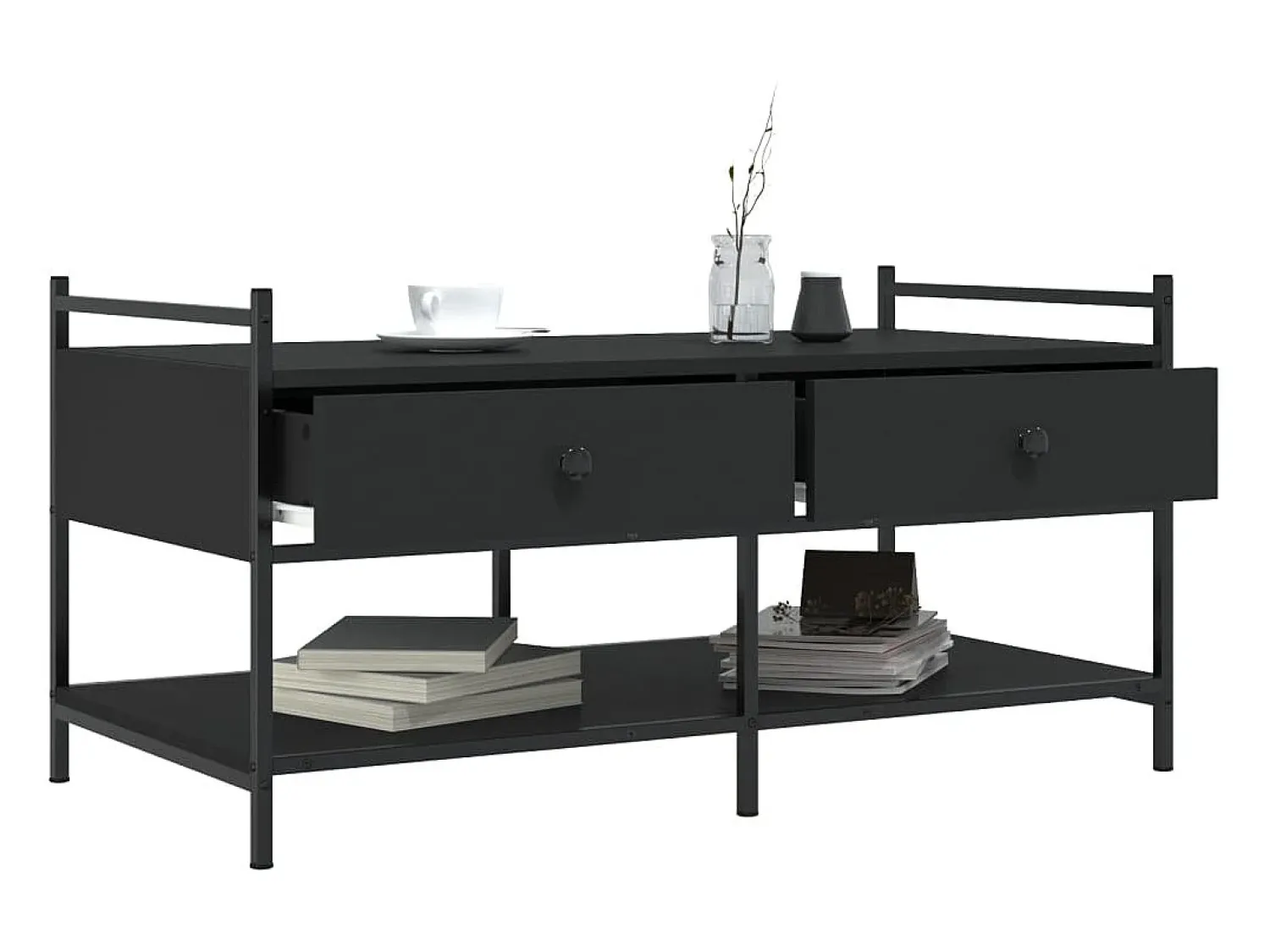 Mesa De Centro* Mesa de centro | Mesa de apoio 99x50x50 cm derivados de madeira Preto