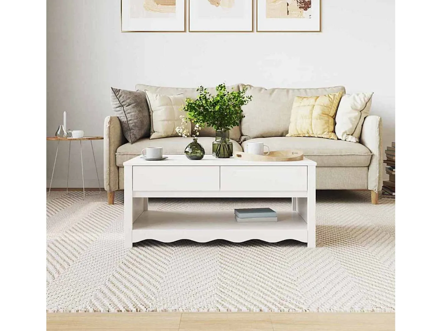New Mesa de centro | Mesa de apoio | Mesa de café com gaveta Drammen 99x55x45 cm Branco