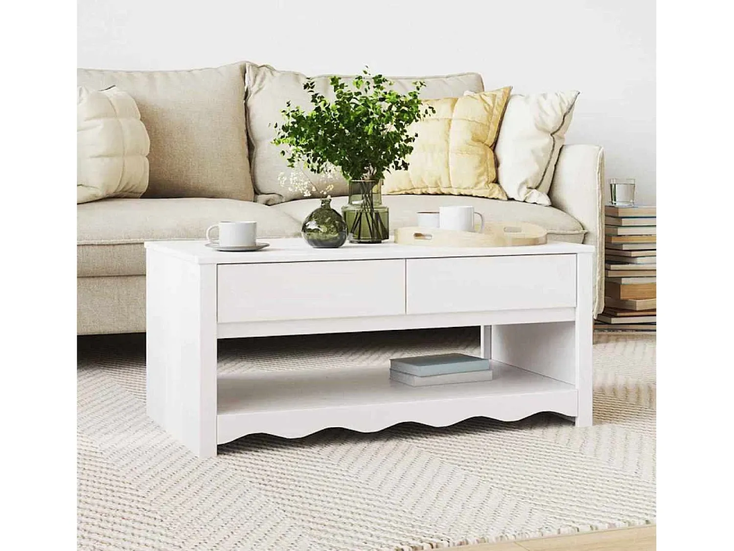 New Mesa de centro | Mesa de apoio | Mesa de café com gaveta Drammen 99x55x45 cm Branco