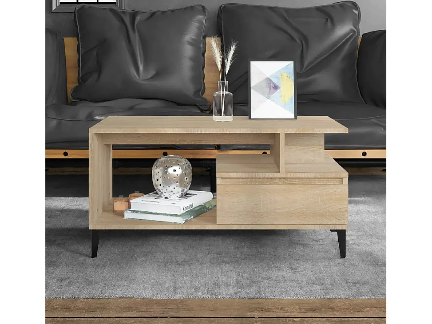 Mesa de centro | Mesa de apoio 90x49x45 cm derivados de madeira carvalho sonoma^ Mesa De Centro